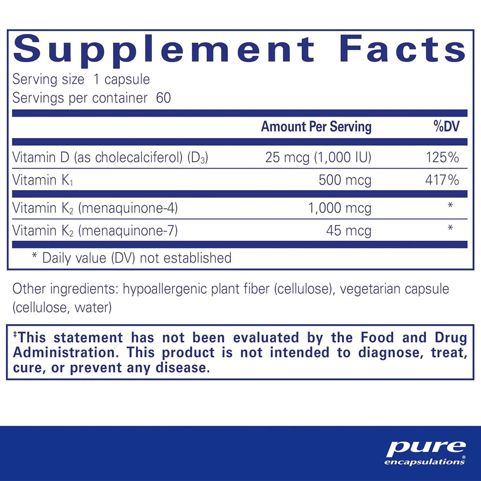 Pure Encapsulations Synergy K | Supplement with Vitamin K1, K2, and D3 to Support Bones | Blood Vessels, Vascular Elasticity, and Calcium Utilization