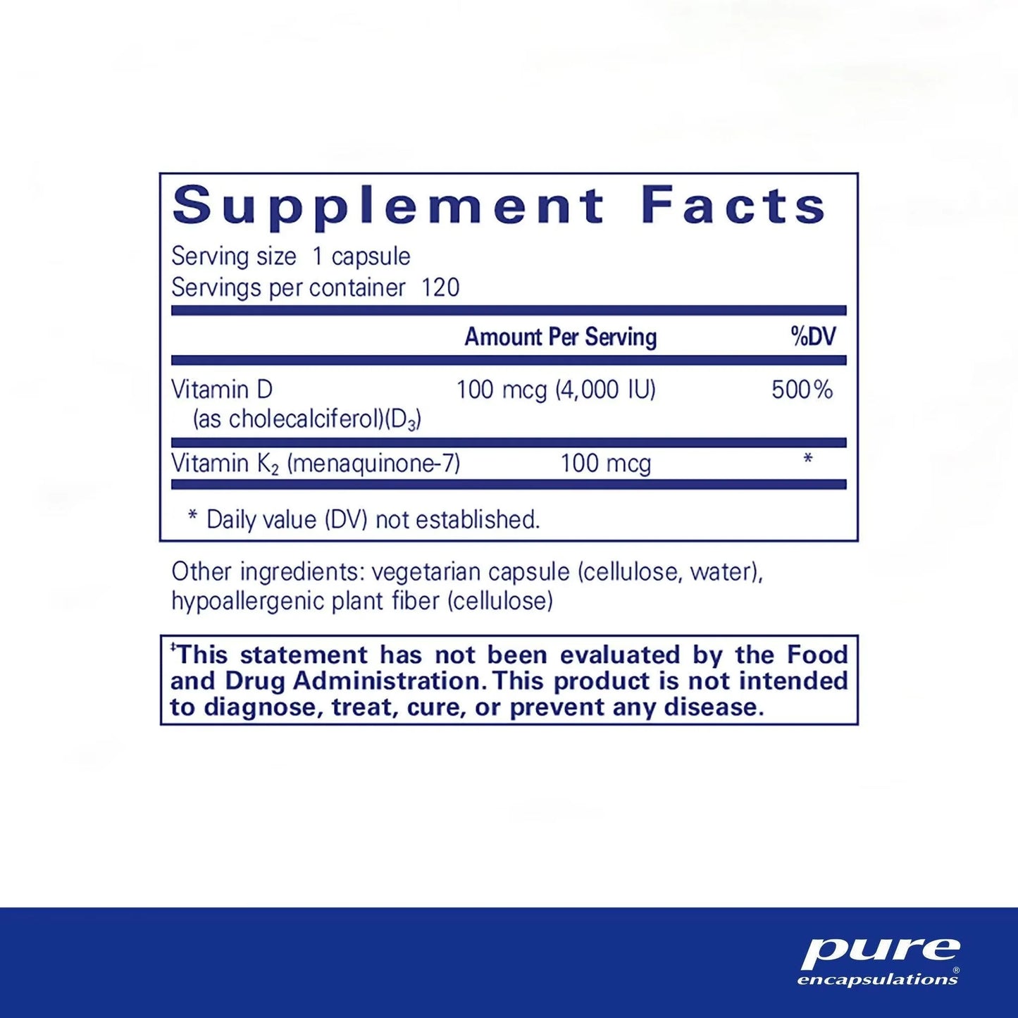 Vitamin D3 & K2 - Pure Encapsulations 120 capsules