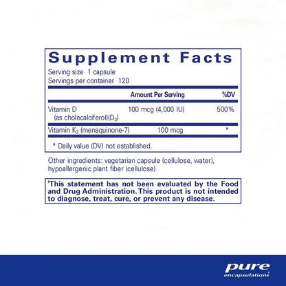 Vitamin D3 & K2 - Pure Encapsulations 120 capsules