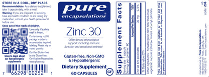 Zinc 30 mg 60 capsules – Pure Encapsulations